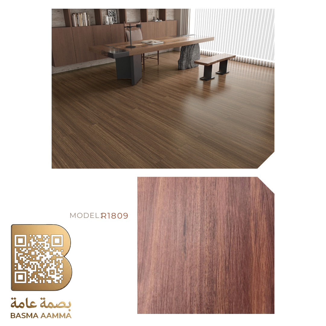 SPC باركيه اللون: بني محمر داكن غني (Rich Reddish Walnut / Mahogany)