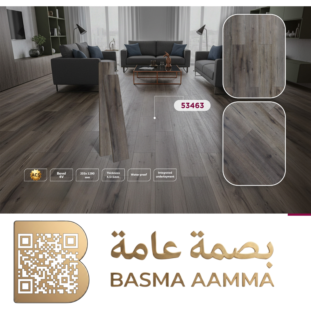 SPC باركيه اللون: بني رمادي دافئ (Warm Grey-Brown / Taupe) يتميز بتأثيرات خشبية ريفية
