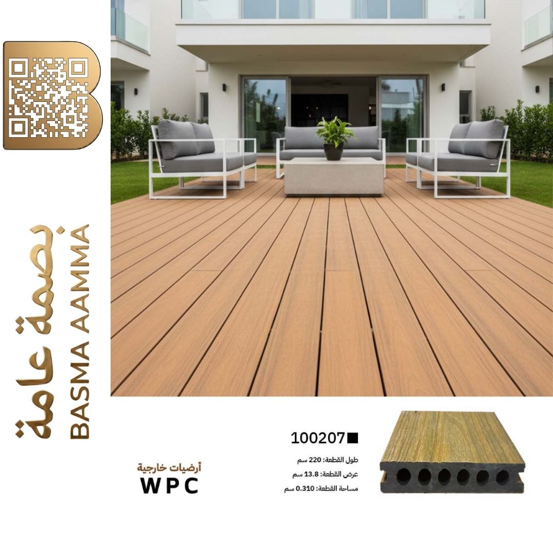ارضيات خارجية  WPC اللون :  بني خشبي طبيعي متوسط (Teak / Natural Brown)،