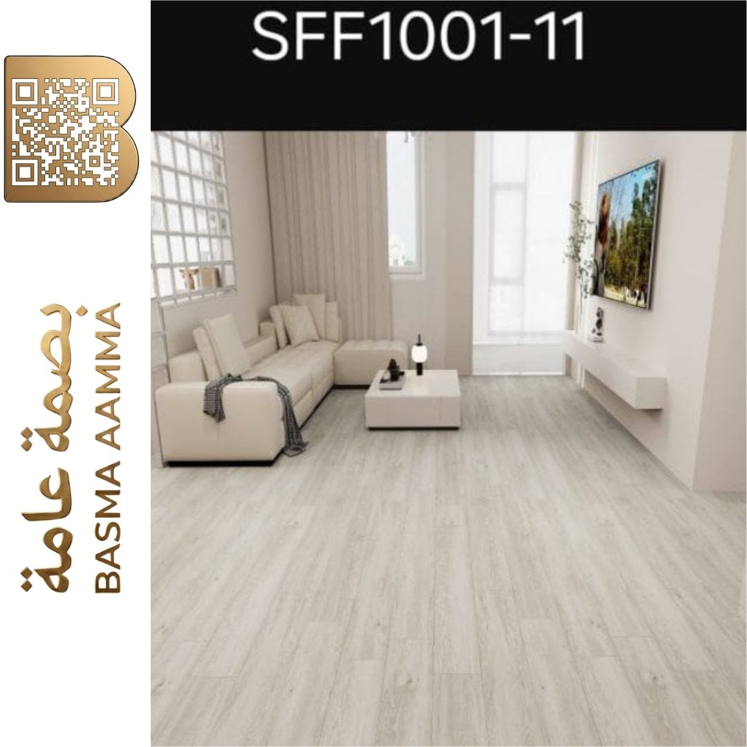SPC باركيه اللون :رمادي ثلجي فاتح جداً مائل للأبيض / بلوط لؤلؤي ساطع (Ice White / Pearl Grey).