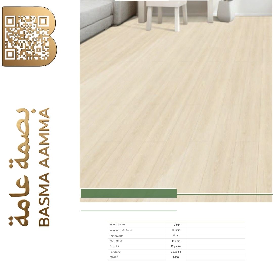 أرضيات فنيل شرائح (Luxury Vinyl Plank - LVP) اللون : بيج فاتح جداً ساطع / عاجي لؤلؤي (Light Ivory Beige / Pearl).