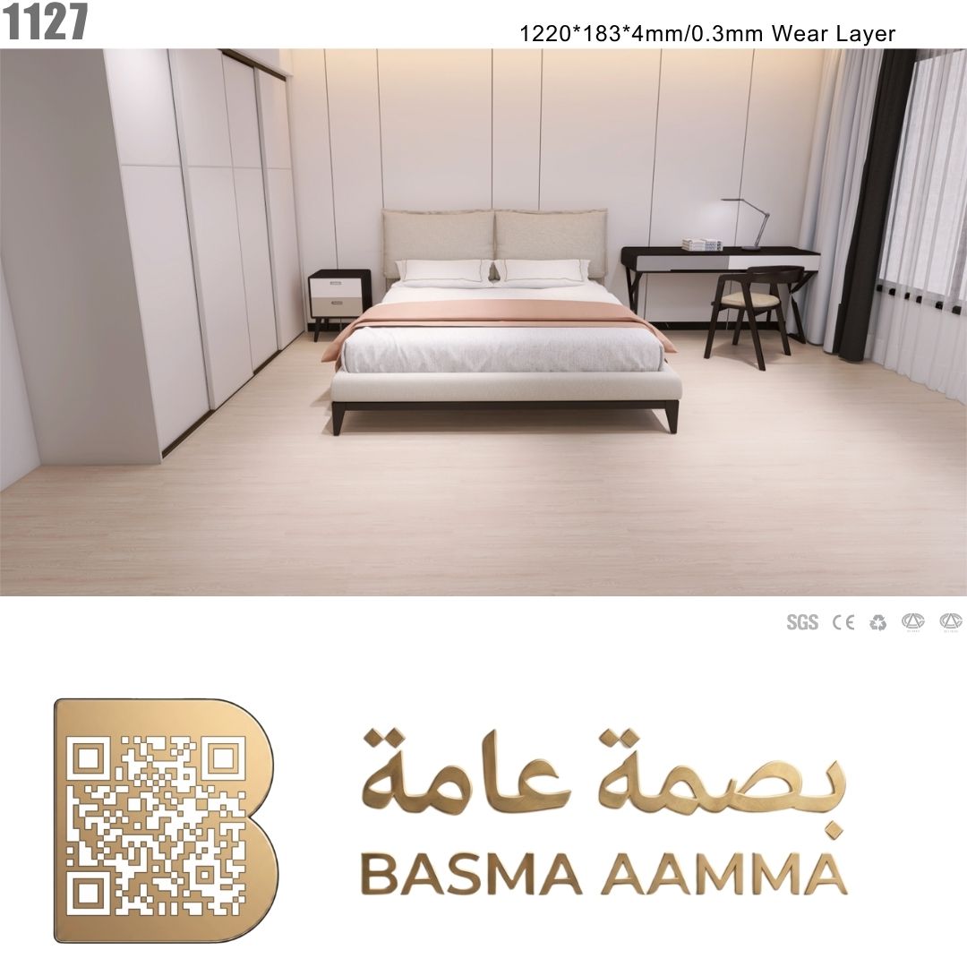 SPC باركيه اللون :بيج ناعم جداً وفاتح (درجة الخشب السويدي أو خشب القيقب الفاتح Maple).
