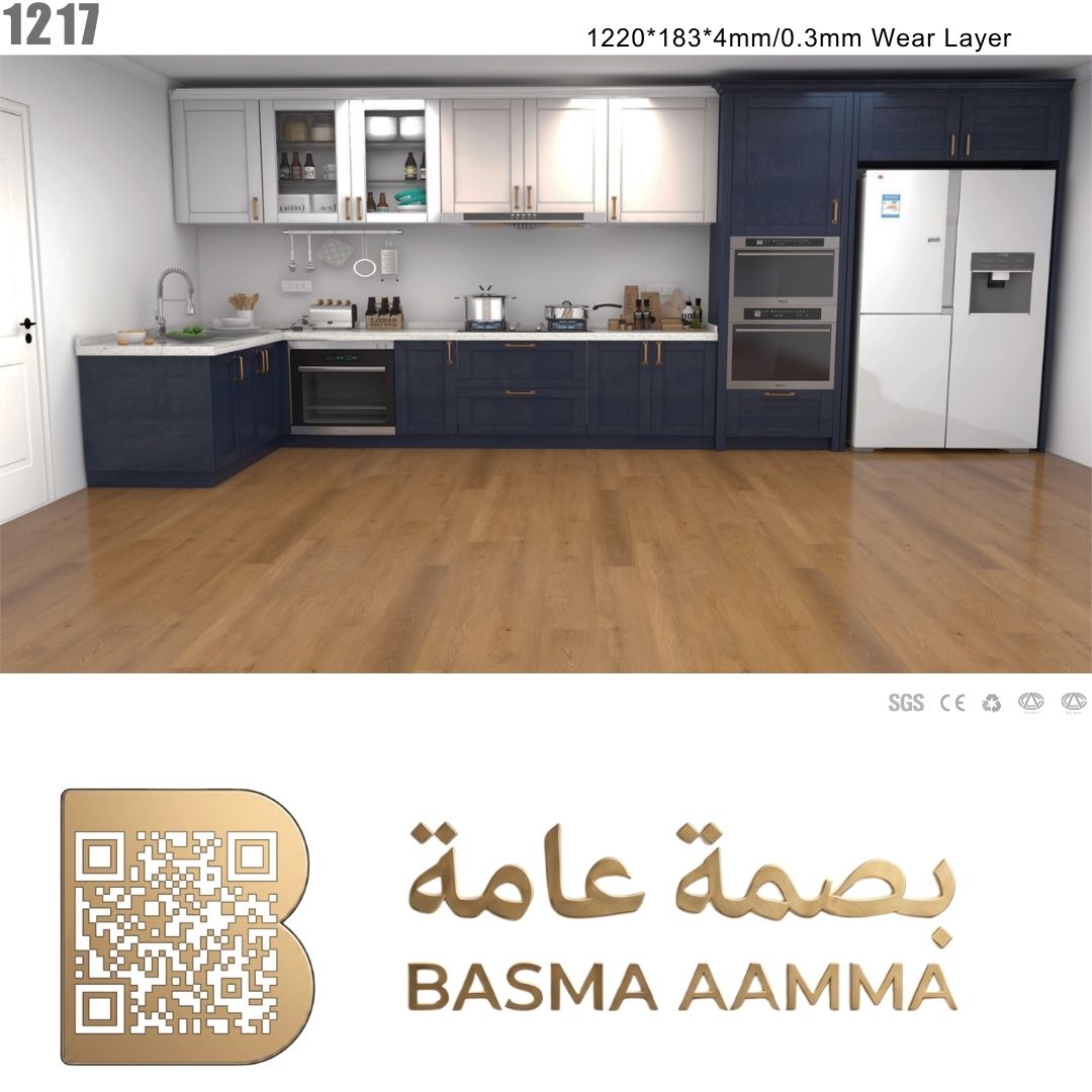 SPC باركيه اللون :بني عسلي متوسط دافئ (درجة لون خشب الجوز الفاتح أو البلوط الكلاسيكي الدافئ).