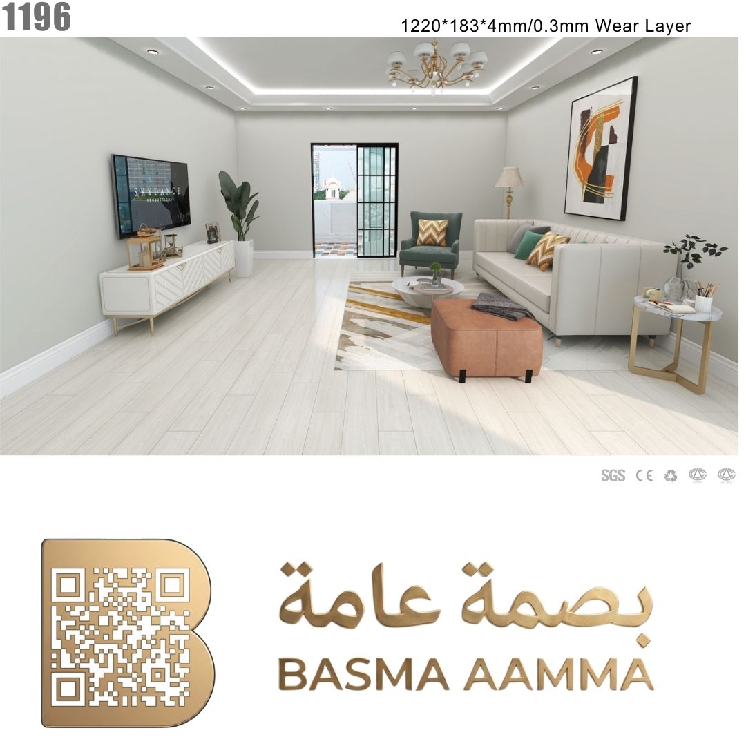 SPC باركيه اللون :رمادي فاتح جداً مائل للأبيض العاجي (درجة Off-White أو الرمادي الثلجي الناعم).